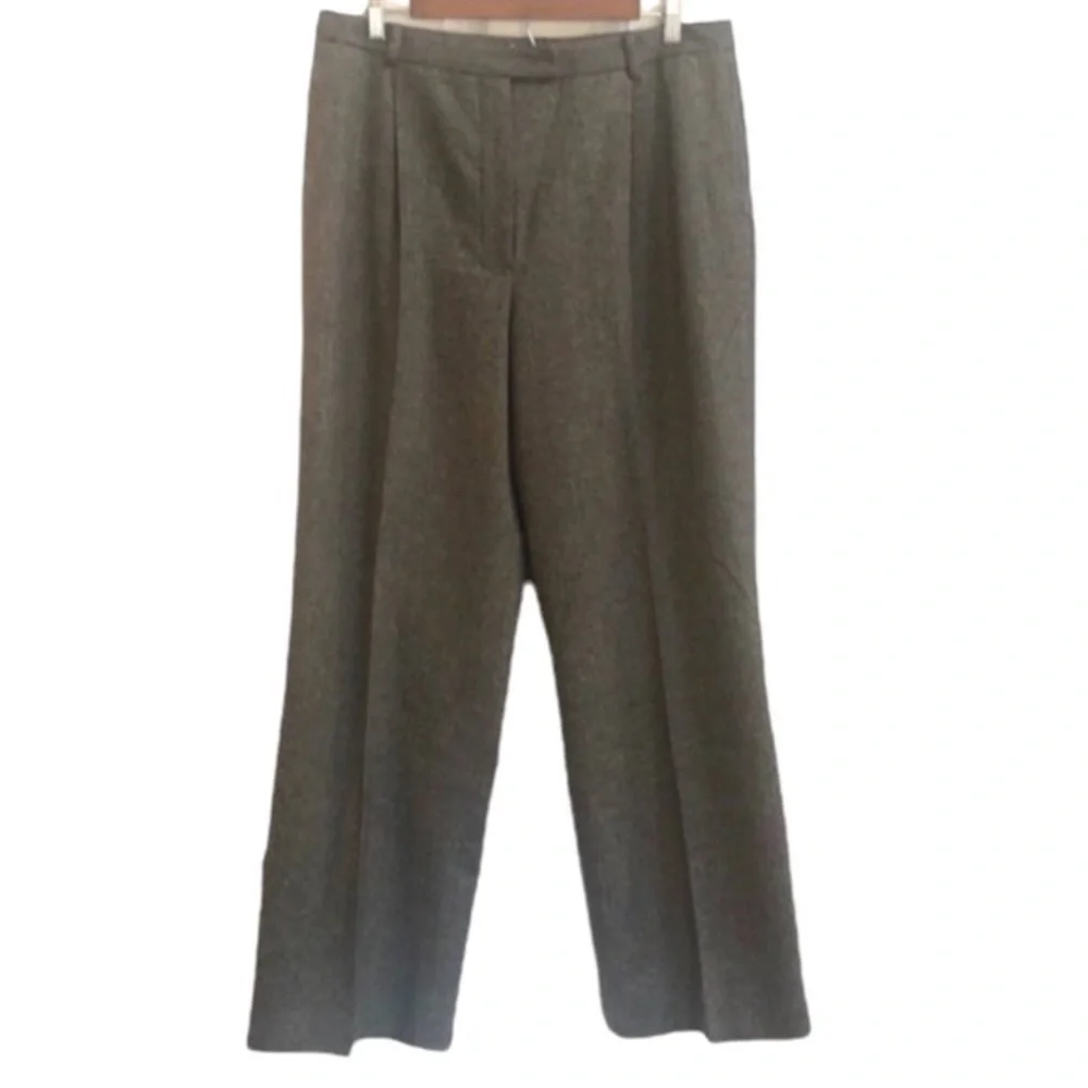 EDDIE BAUER WOOL BLEND HERRINGBONE TROUSERS GRAY PLUS SIZE 14
